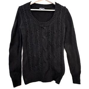 GAP Womens Pullover Sweater Scoop Neck Long Sleeve Cable Knitted Black Medium